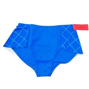 NWT‎ Spanx 12 Flirty Skirted Swim Bikini Bottom Mid Rise Blue Green Geo NWT $78